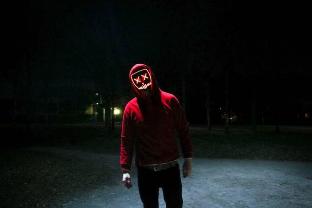 Scary mask worn in dark environment